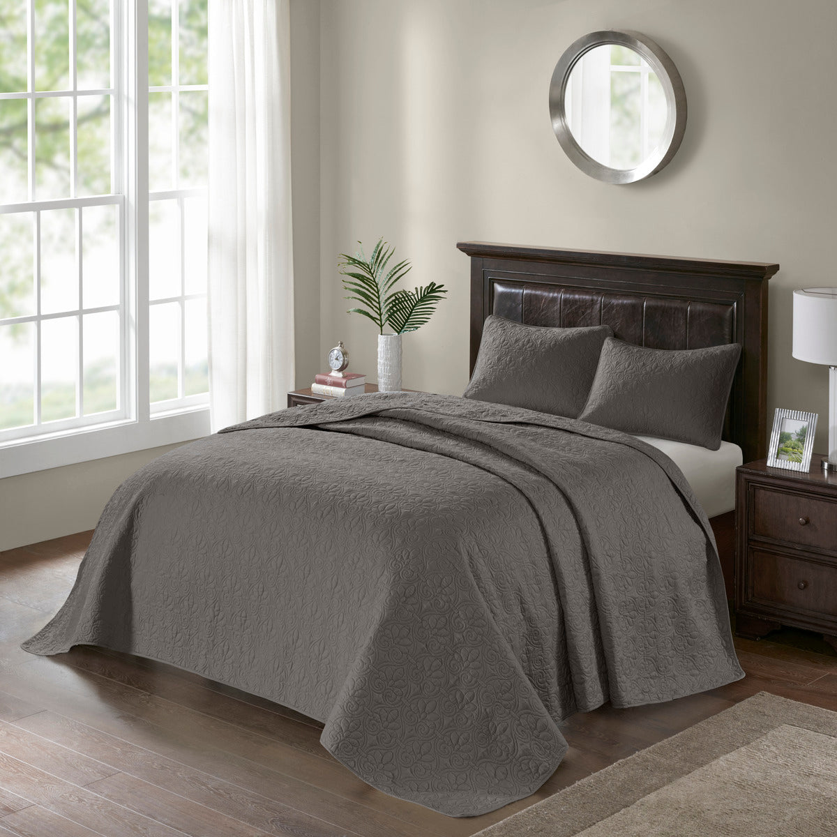 Reversible Bedspread Set Dark Grey Full Dark Grey Cotton