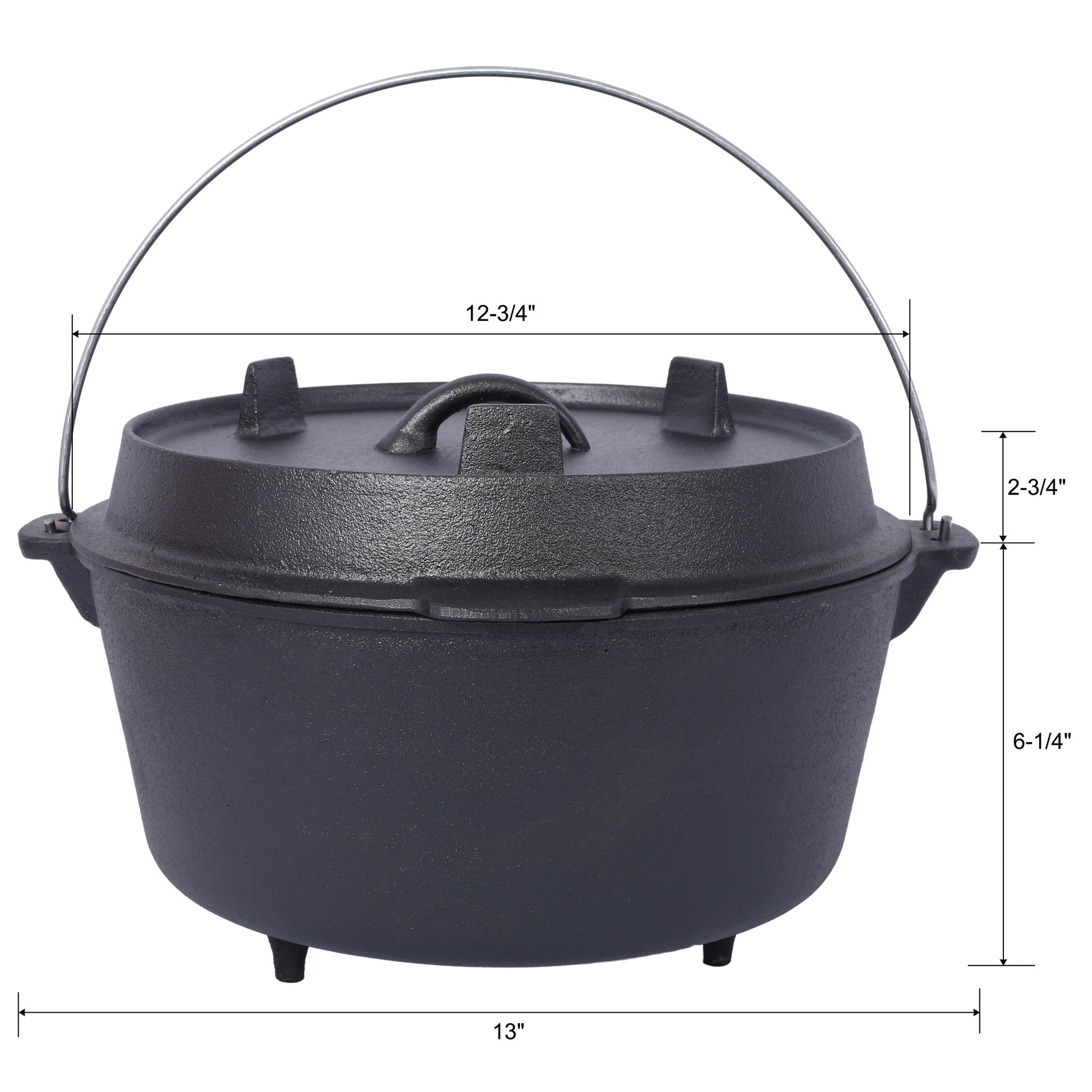 Pre Seasoned Cast Iron Dutch Oven With Set Lid, Outdoor Camping Deep Pot For Camping Fireplace Cooking Bbq Baking Campfire, Leg Base, 8 Quart Black Iron