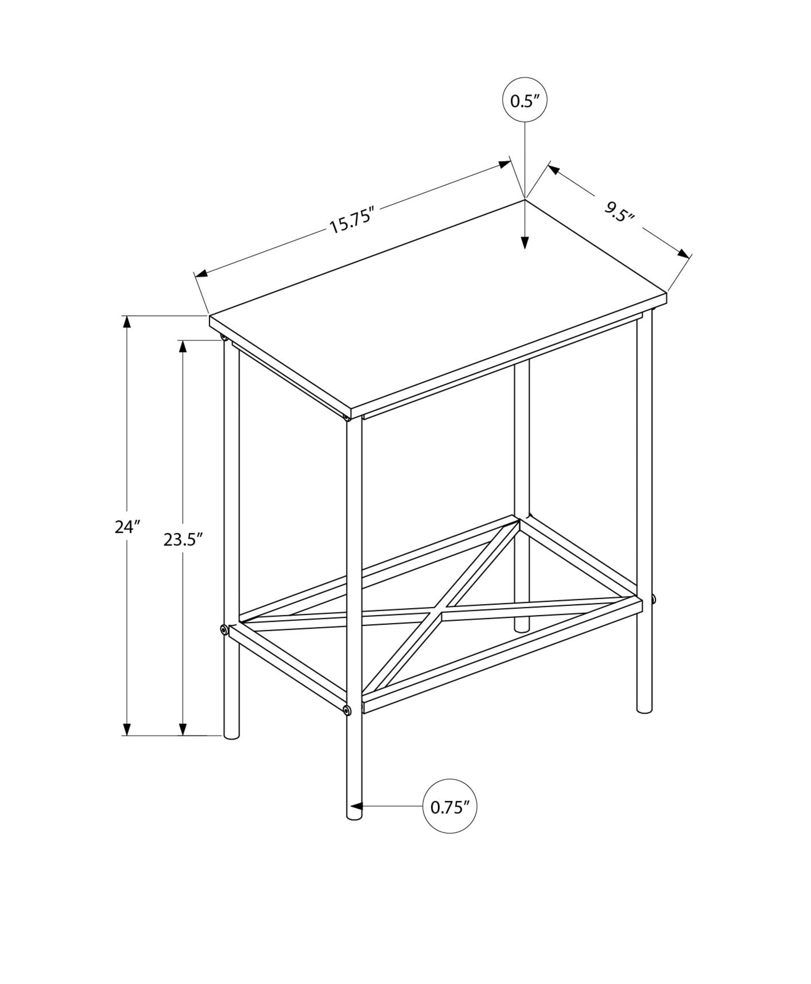 Accent Table, Side, End, Narrow, Small, 2 Tier, Living Room, Bedroom, White Laminate, White Metal, Contemporary, Modern White Particle Board