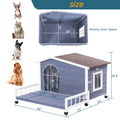 Large Wooden Dog House Indoor Outdoor With Terrace And Open Waterproof Asphalt Roof, Outdoor Dog House With Raised Floor, Windows And Door Curtains, Suitable For Small And Medium Dogs Grey Outdoor Use Dog Solid Wood