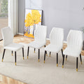 4 Modern Dining Chairs With Stylish Pu Patterned Backrest And Black Metal Legs For A Comfortable Home Experience In The Kitchen, Bedroom And Office. White Pu