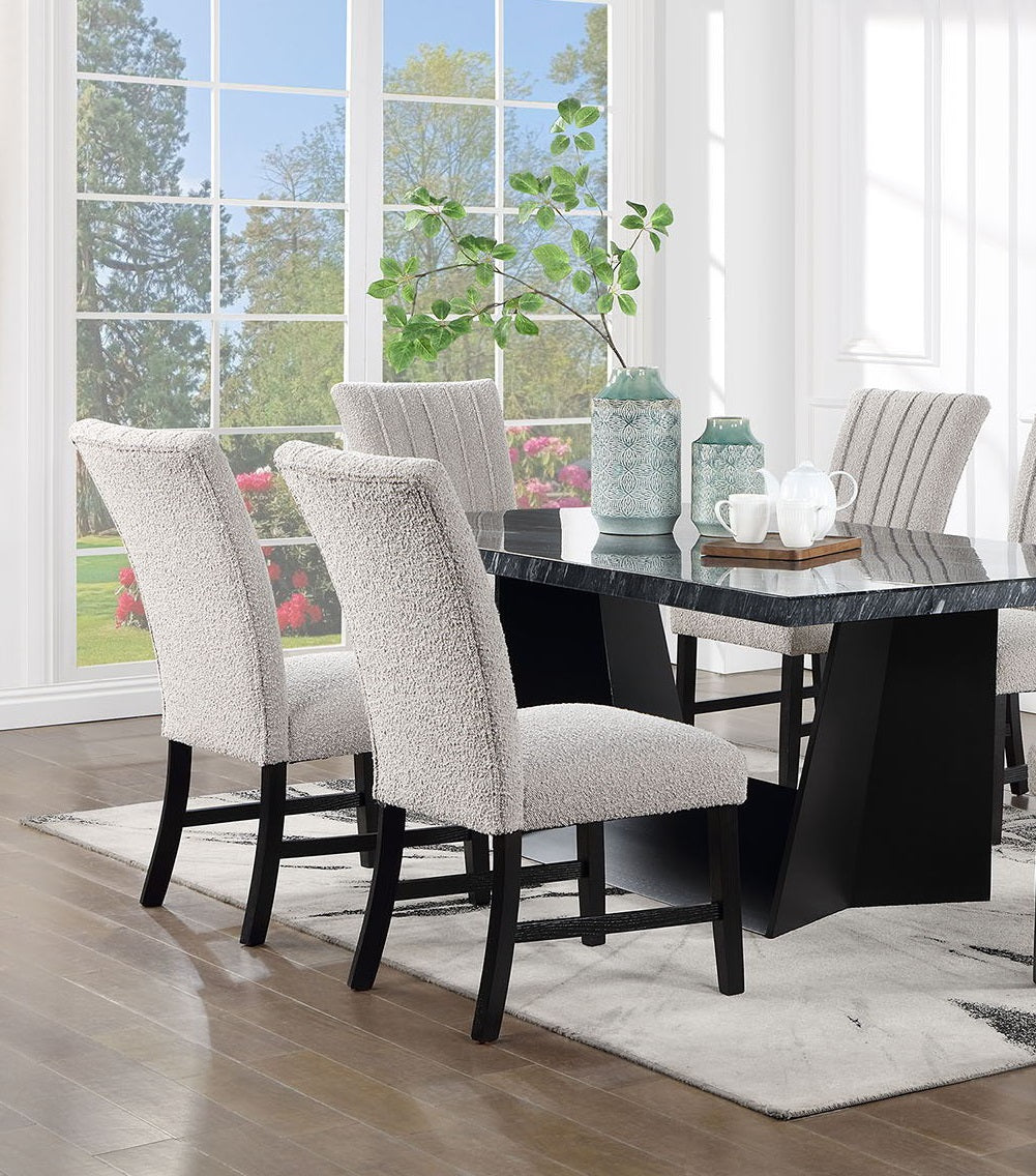 Unique Contemporary Gray Boucle Fabric Set Of 2Pc Dining Chairs Black Wooden Legs Parson Side Chair Black,Gray Dining Room Classic,Contemporary,Modern Side Chair Solid Back Set Of 2 Boucle,Solid