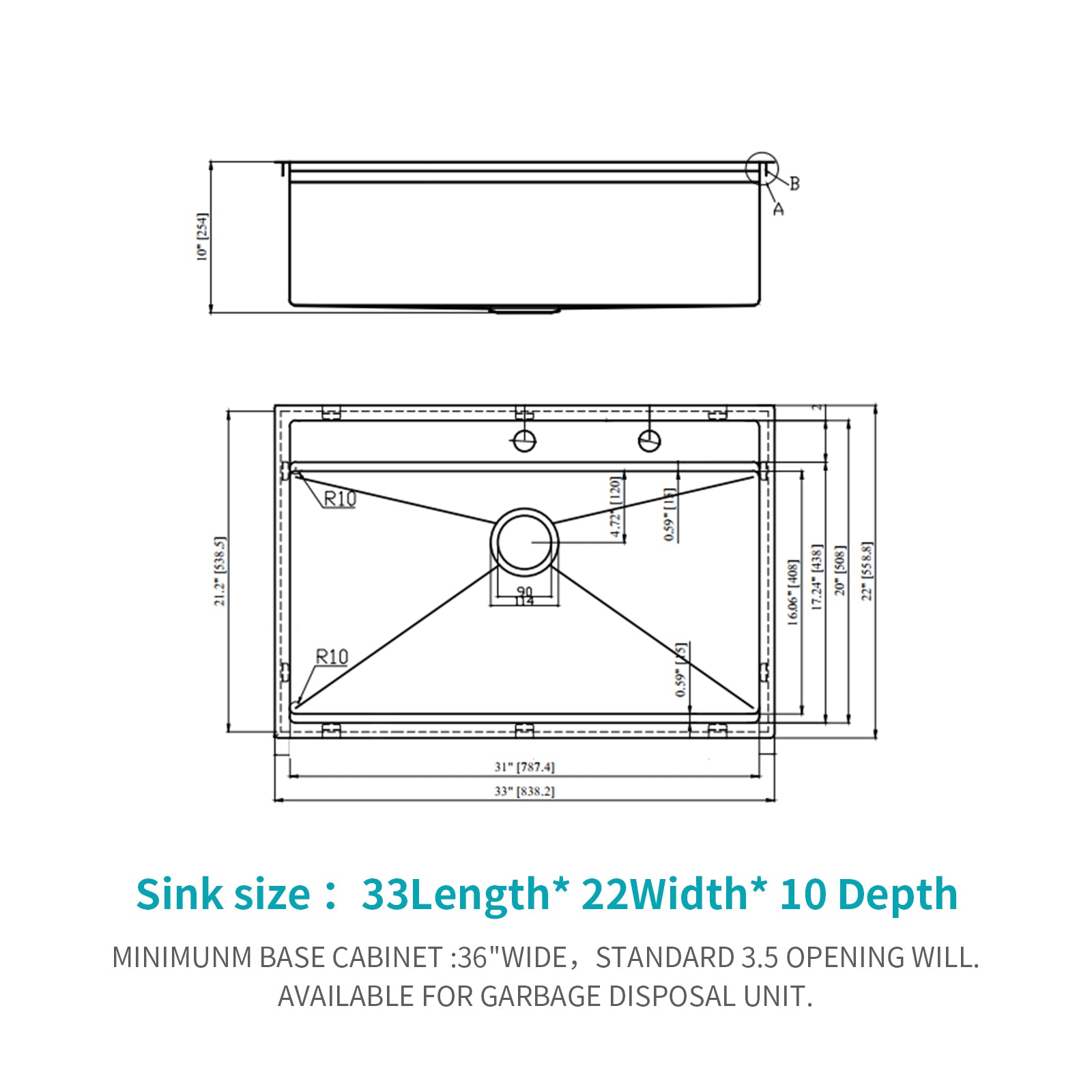 33" Drop In Kitchen Sink 33*22 Inch Kitchen Sink Topmount Single Bowl 16 Gauge Stainless Steel Ledge Workstation Kitchen Sinks Brushed Nickel Stainless Steel