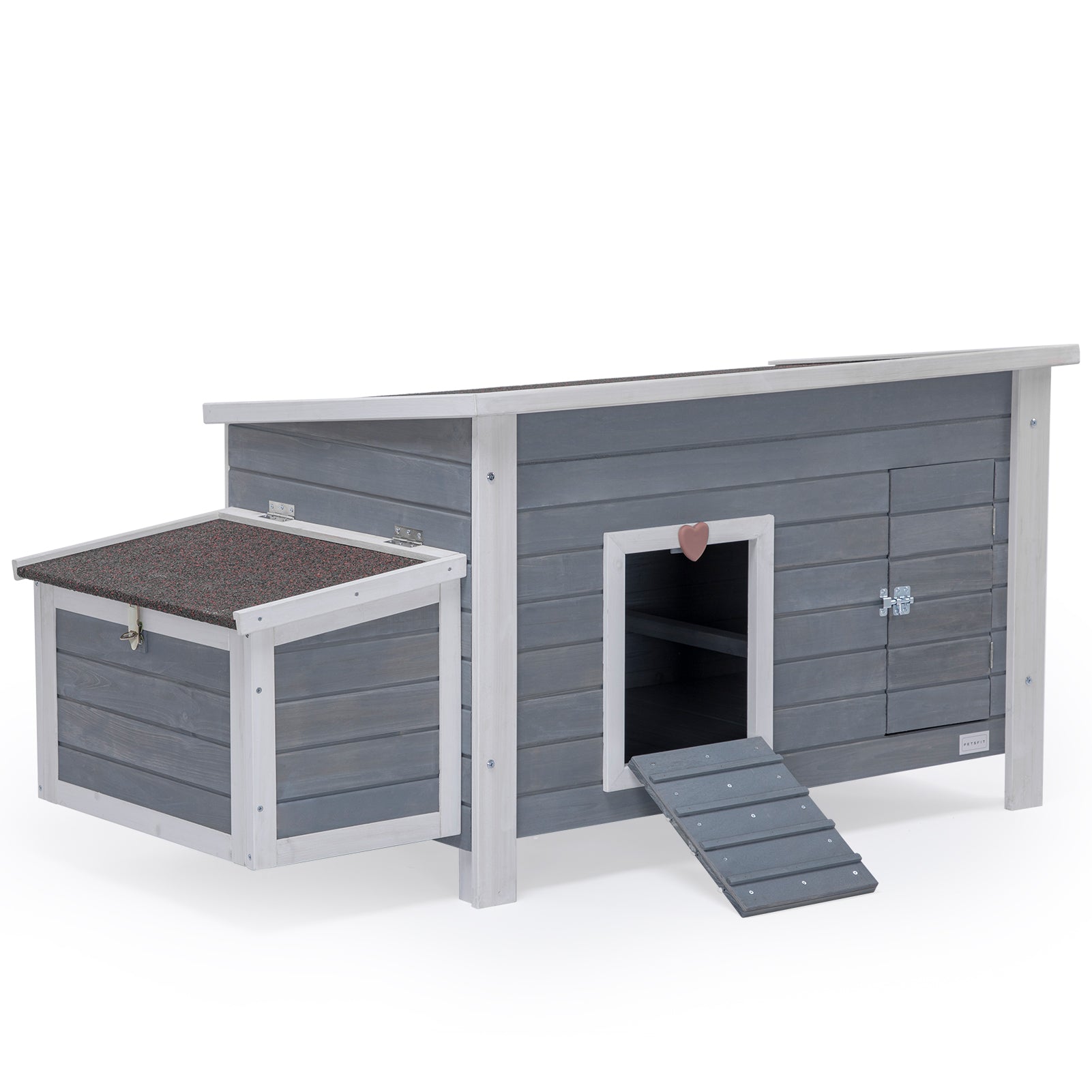 Large Wooden Chicken Coop With Perches And Nesting Box, Weatherproof Chicken Rabbit Duck House Grey Solid Wood