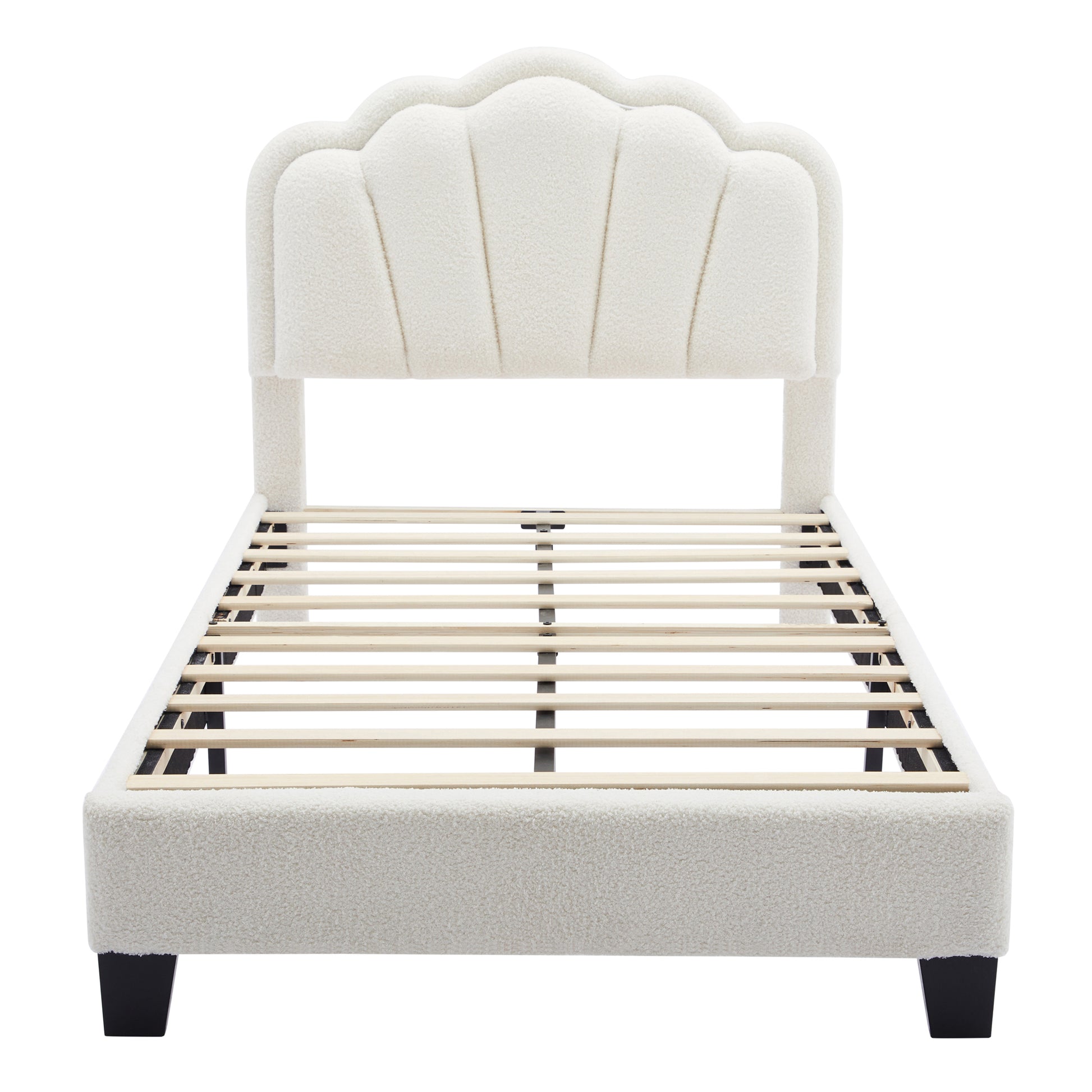 2 Pieces Bedroom Sets Twin Size Flower Shaped Upholstered Led Platform Bed With Storage Ottoman Sherpa Fabric, White Twin White 2 Piece Set Wood