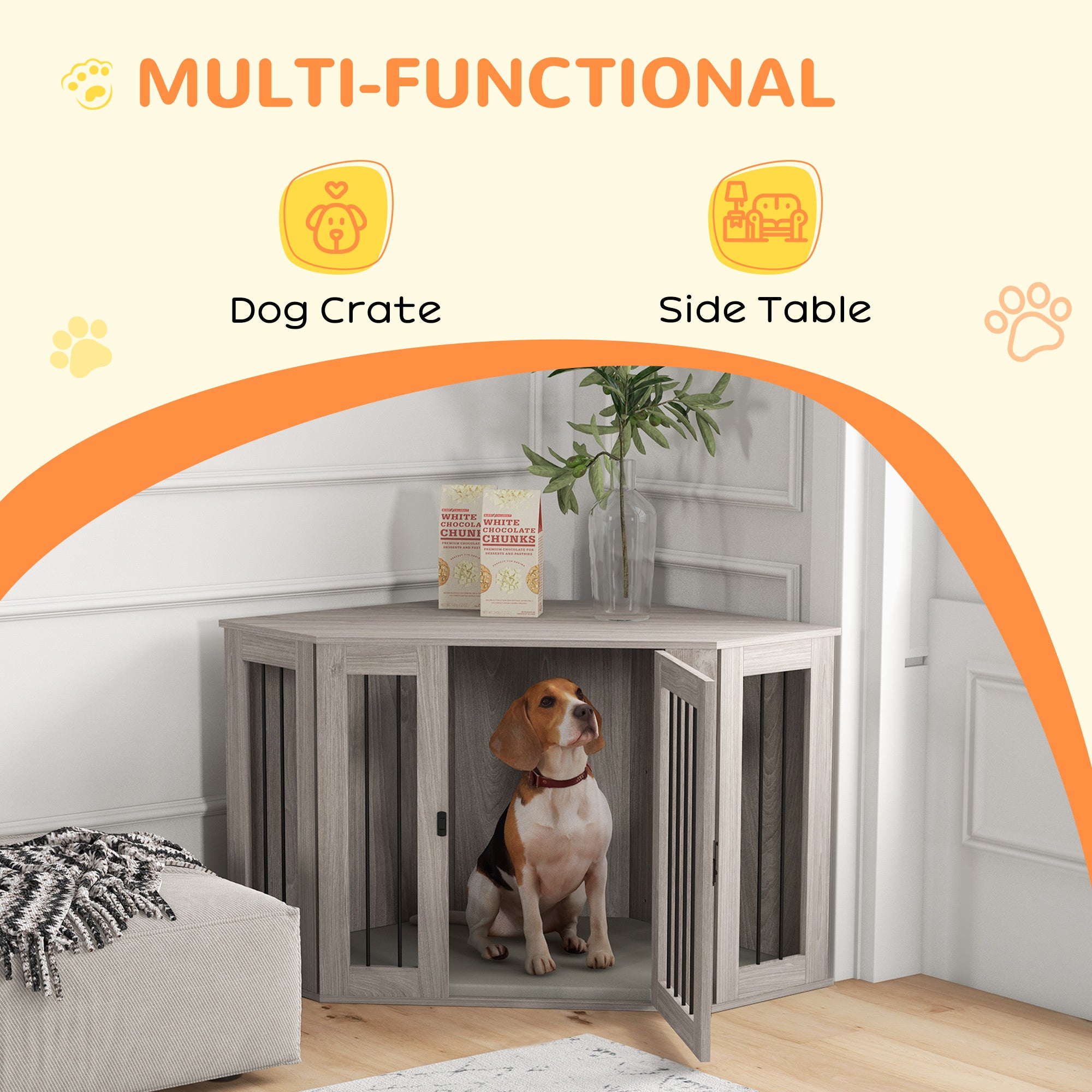 PawHut Corner Dog Crate Furniture, End Table Dog brown-particle board