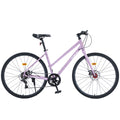 7 Speed Hybrid Bike Disc Brake 700C Road Bike For Men Women'S City Bicycle Cycling Light Purple Garden & Outdoor Carbon Steel