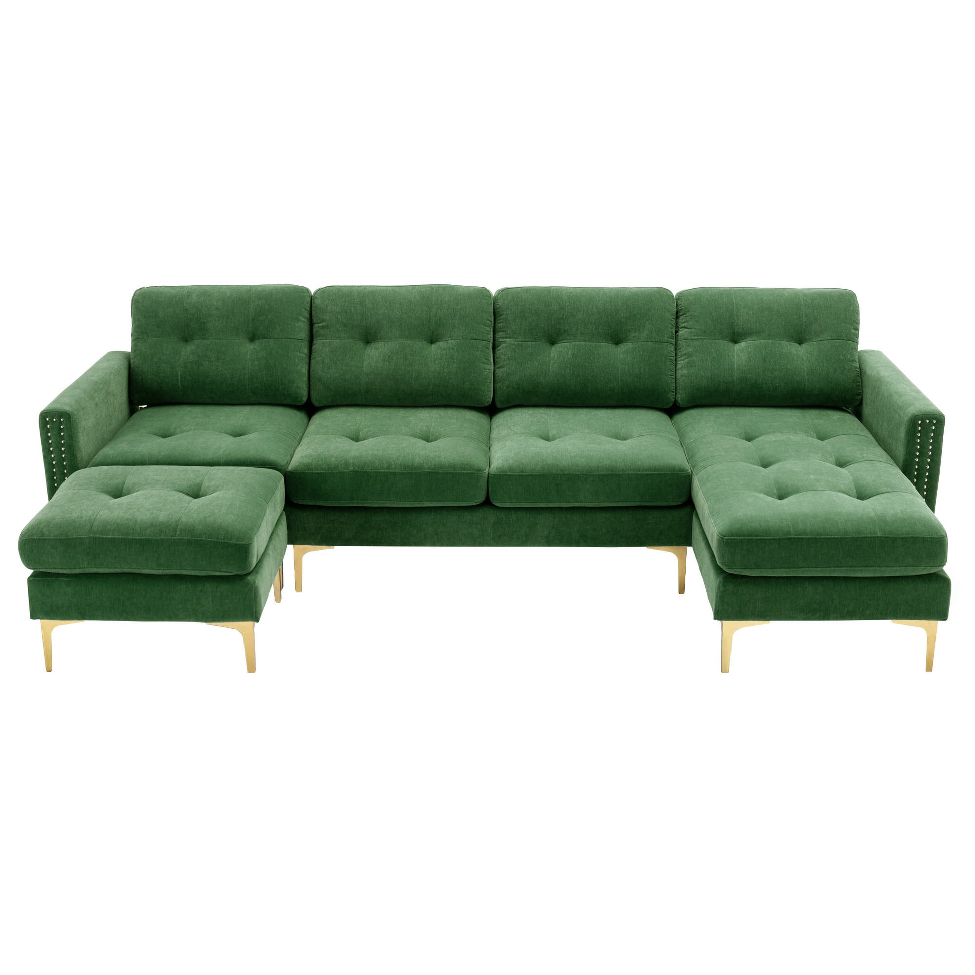 110" L Shape Convertible Sectional Sofa Couch With Movable Ottoman For Living Room, Apartment, Office, Green Green Foam Velvet 4 Seat