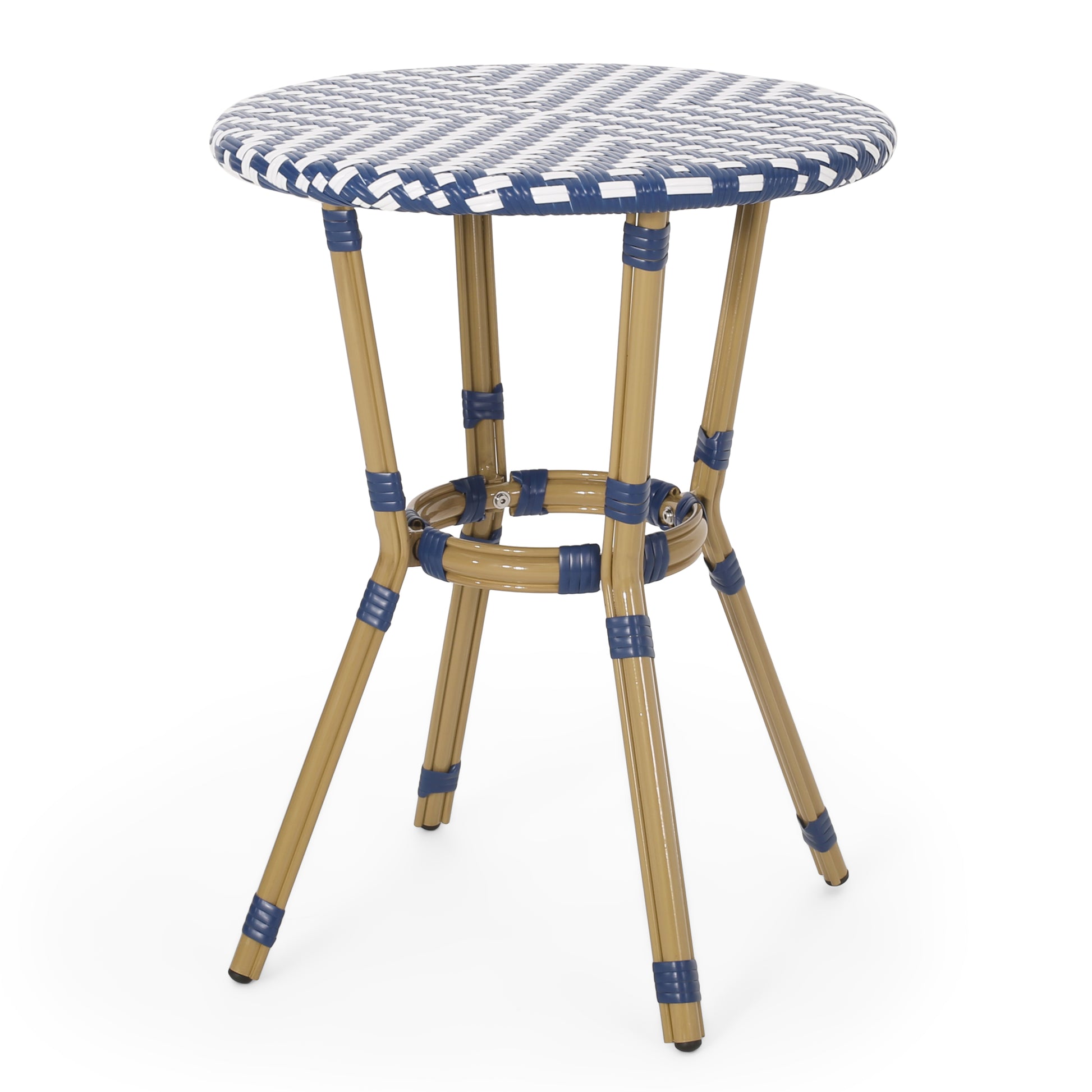 French Bistro Table - White Blue Rattan