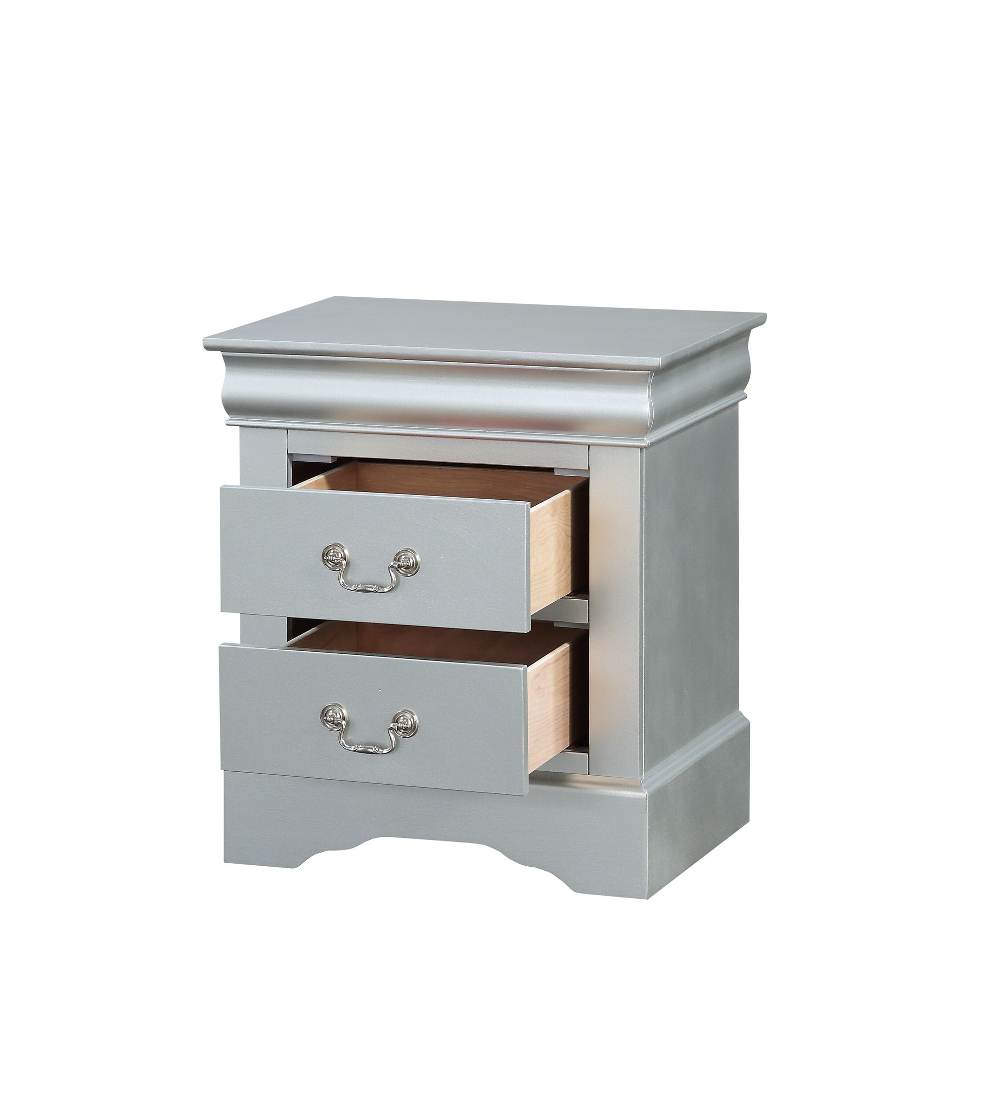 Louis Philippe Platinum Finish Nightstand Silver Grey Synthetic Wood