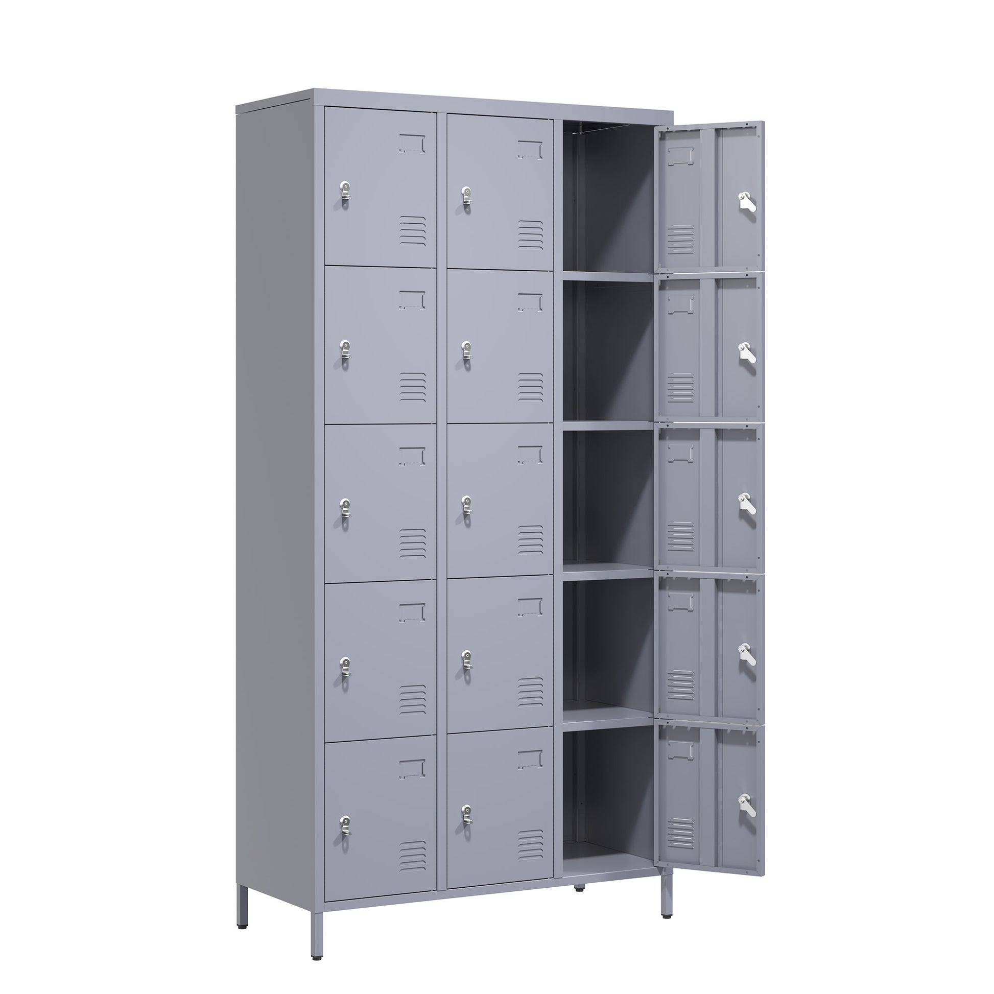 15 Door 72"H Metal Lockers With Lock For Employees,Storage Locker Cabinet For Home Gym Office School Garage,Easy Assembly,Gray 5 Or More Spaces Gray Primary Living Space Door Locks Modern Metal