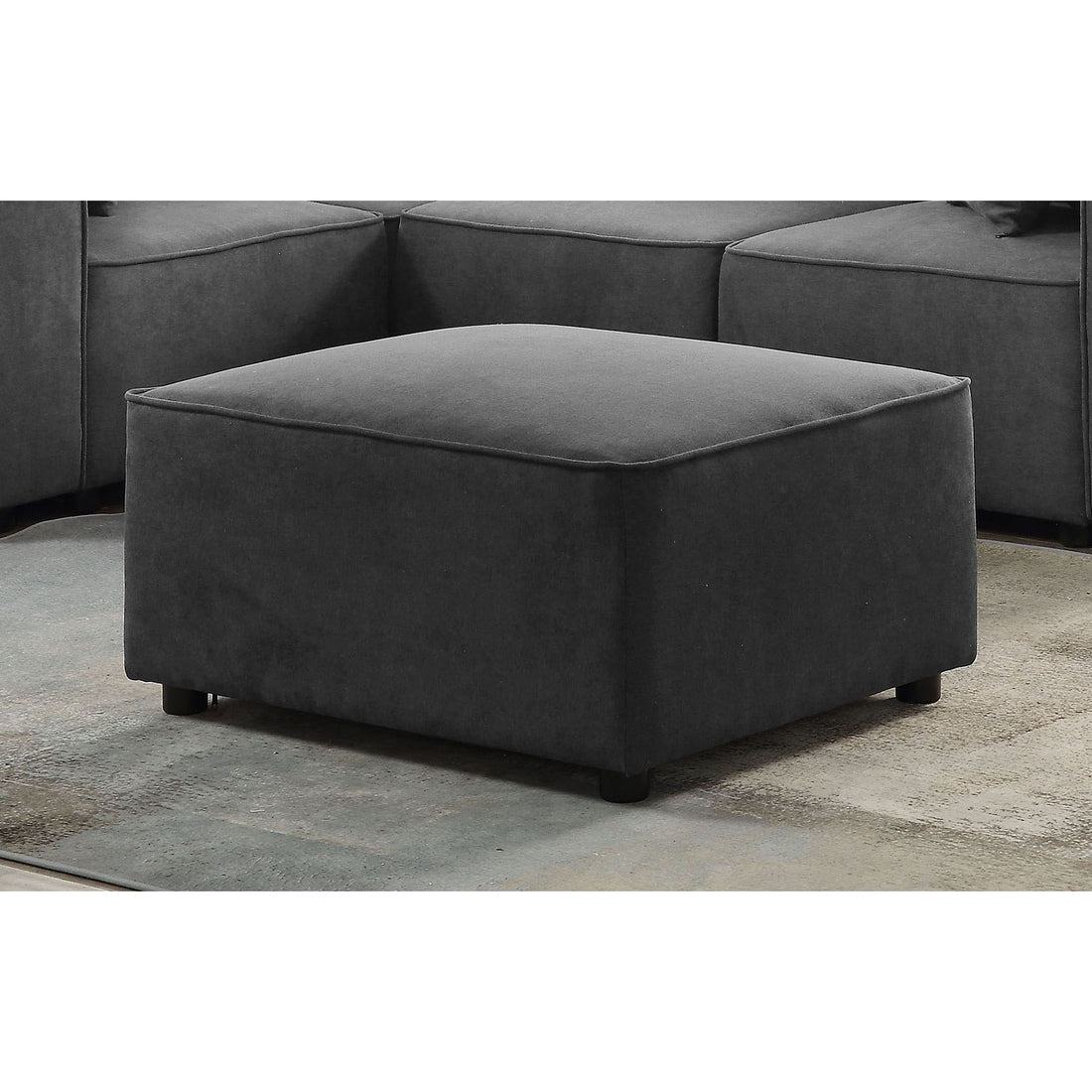 Grey Ottoman With Tight Seat Grey Wood Primary Living Space Solid Grey Pine Rectangle Wood Fabric