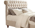 Wooden California King Size Bed With Button Tufted Headboard, Beige California King Beige Wood Fabric