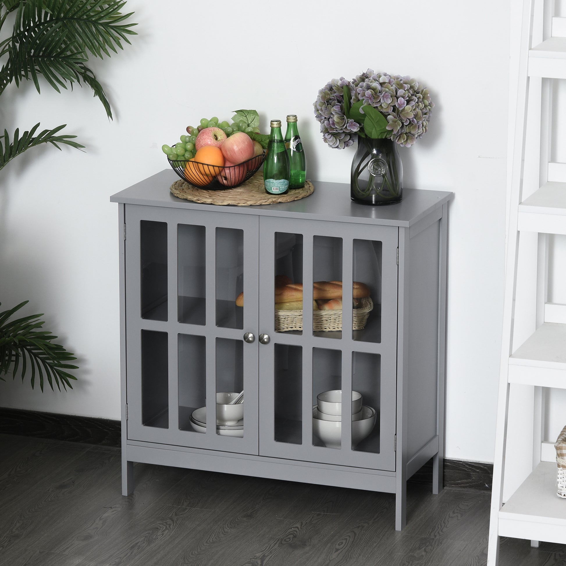Kleankin Sideboard Buffet, Storage Cabinet With 2 Doors, Credenza For Multifunction In Kitchen, Console, Living Room, Gray Grey Mdf