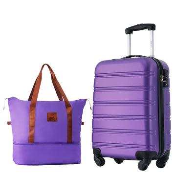 Hardshell Luggage Sets 20Inches Bag Spinner Suitcase With Tsa Lock Lightweight Purple Abs