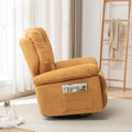 Yellow Relaxing Recliner Chair,Soft Artificial Fleece, Overstuffed, Swivel, Glider, Side Pocket Yellow Manual Push Button Wood Bedroom Medium Soft Tufted Back Heavy Duty Modern Push Button Oak