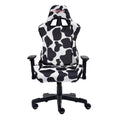 Ts85 Cow Print Luxx Series Gaming Chair Caster Nylon Black White Office Spot Clean Rectangular Modern Handle Office Chairs Solid Back Fabric Metal