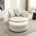 Orisfur. 360 Swivel Accent Barrel Chair With Storage Ottoman & 4 Pillows, Modern Chenille Leisure Chair Round Accent For Living Room, Cream Cream Foam Chenille