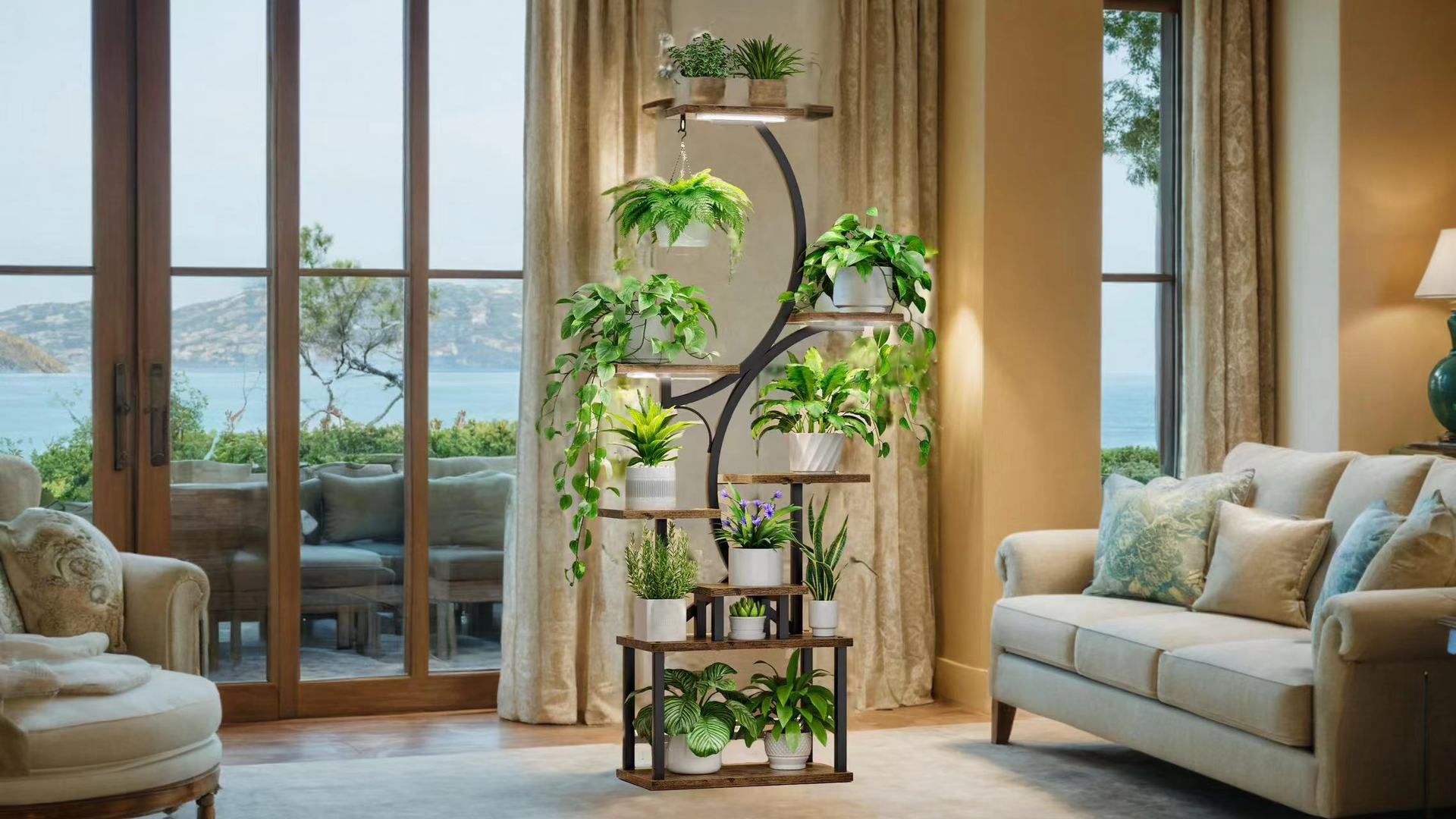 Plant Stand Indoor With Grow Lights, 8 Tiered Indoor Plant Shelf, 61" Tall Plant Stand For Indoor Plants Multiple, Metal Plant Flower Holder Stand, S Shaped Plant Rack For Home, Patio Black Black