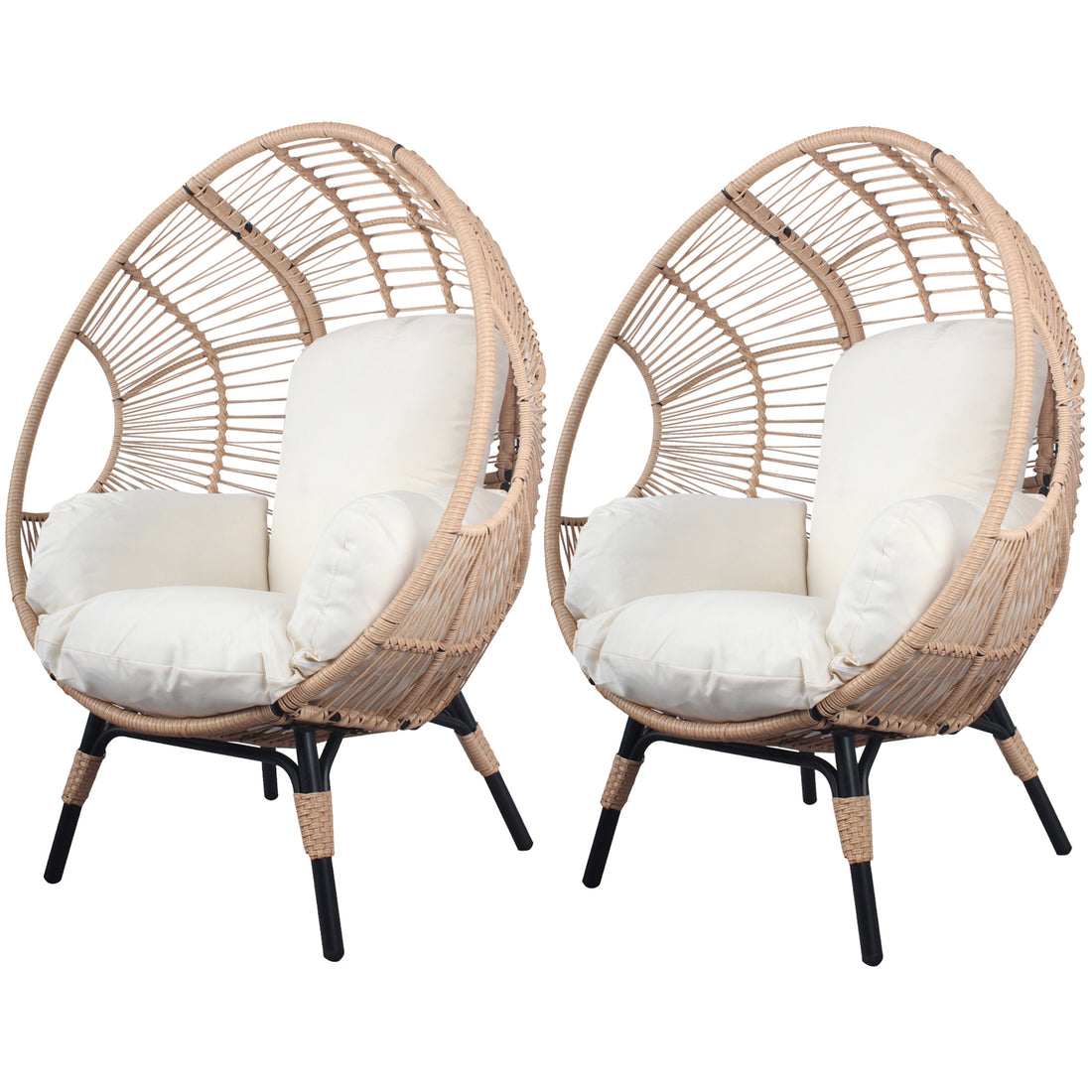 2 Pieces Patio Pe Wicker Egg Chair Model 2 With Natural Color Rattan Beige Cushion Yes Natural Foam Steel