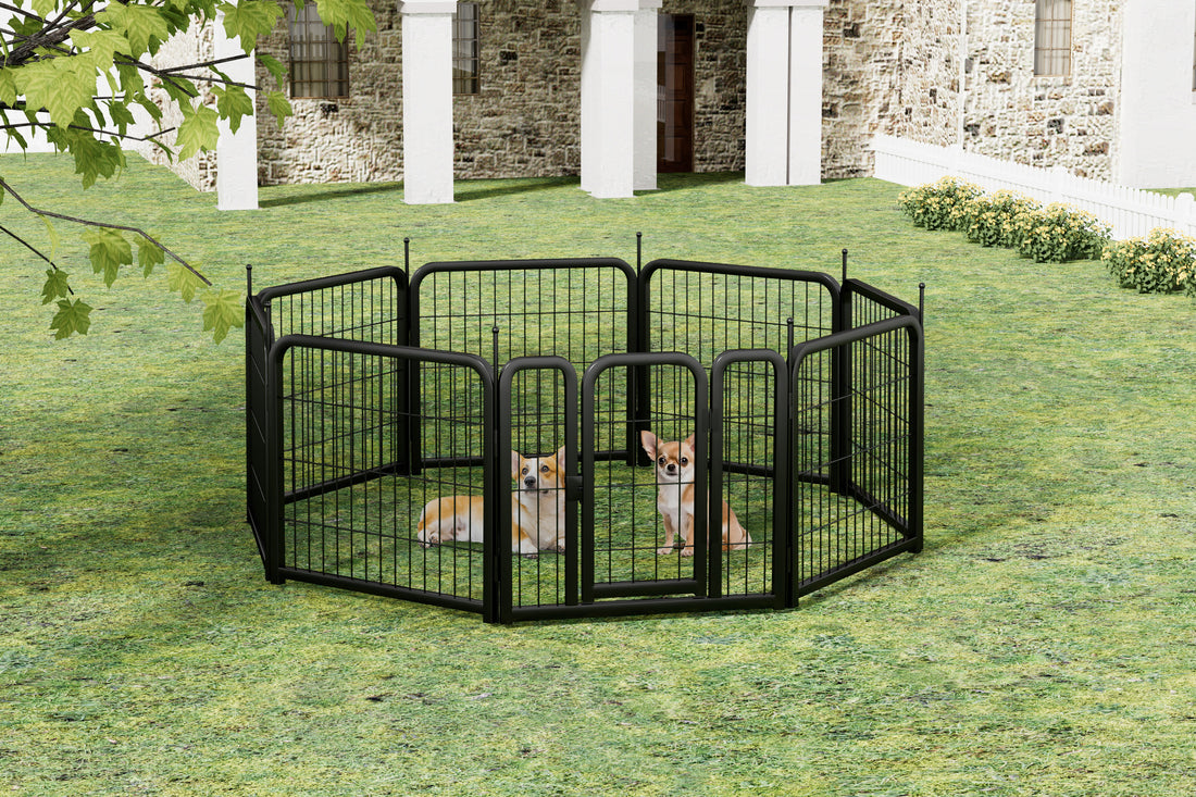 Dog Playpen Outdoor, 8 Panel Dog Fence 24" Pet Pen For Small Dogs Pet Exercise Pen For Puppy Rabbit Small Animals Portable Playpen For Rv Camping Garden Yard, Indoor. Black, 22.2'' W X 23.6'' H. Black Iron