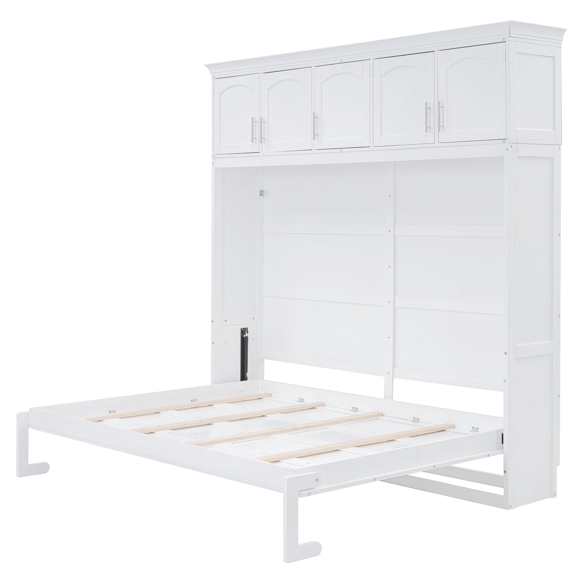 Full Size Murphy Bed Wall Bed With Top Cabinets,White Full White Plywood