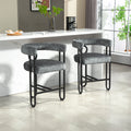 Coolmore Bar Stools Set Of 2, Modern Bar Stool With Back, Black Metal Frames, Upholstered Bar Stools For Kitchen Island, Pub, Club Gray Chenille Gray Dining Room Foam Chenille