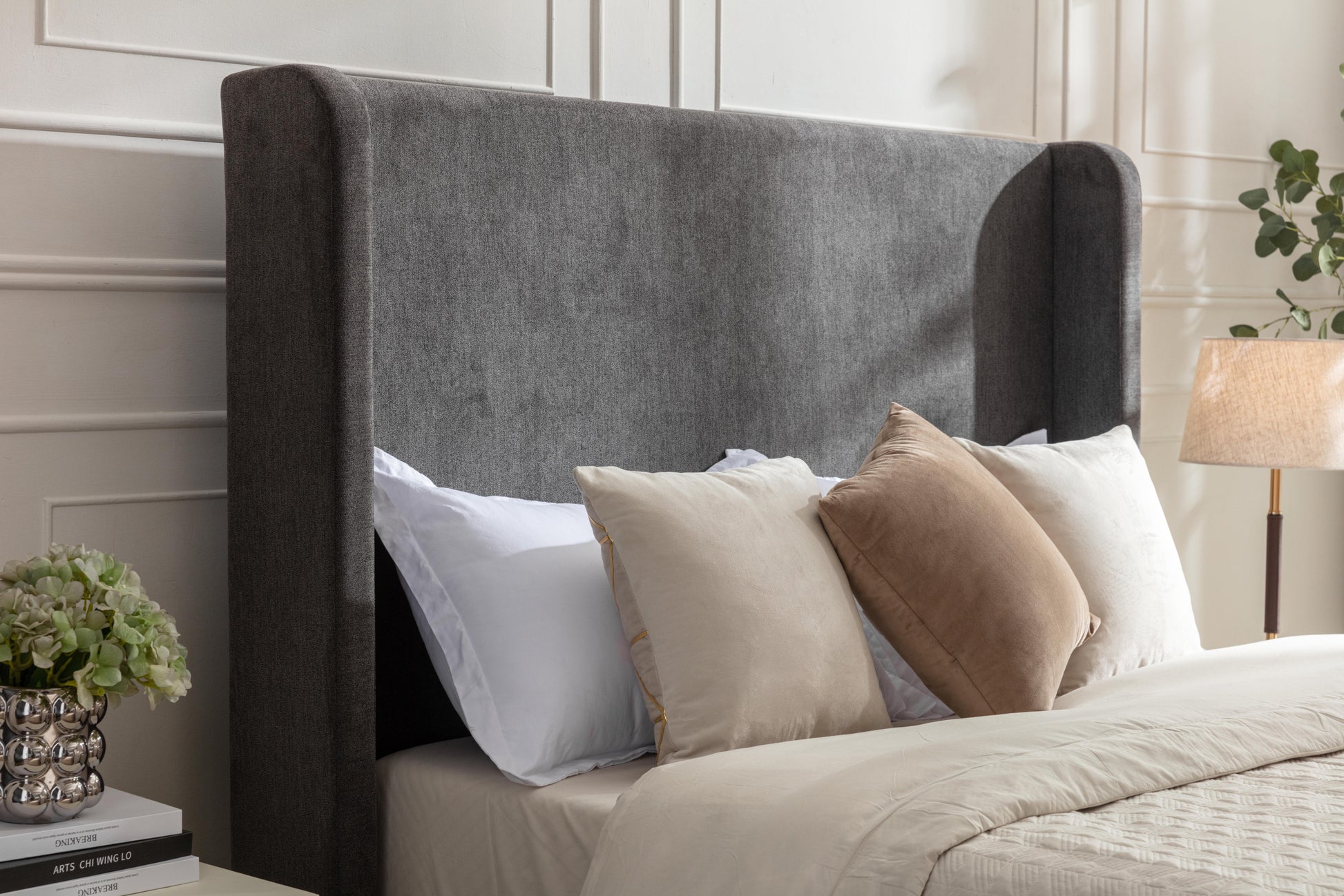 Same As B083P152031 Harper Tall Headboard Upholstered Bed 54" High Headboard Elegant Simplicity No Box Spring Needed Easy Assembly Queen Dark Gray Velvet Box Spring Not Required Queen Dark Gray Metal Brown Bedroom Contemporary Oak Bed Frame Foam Velvet