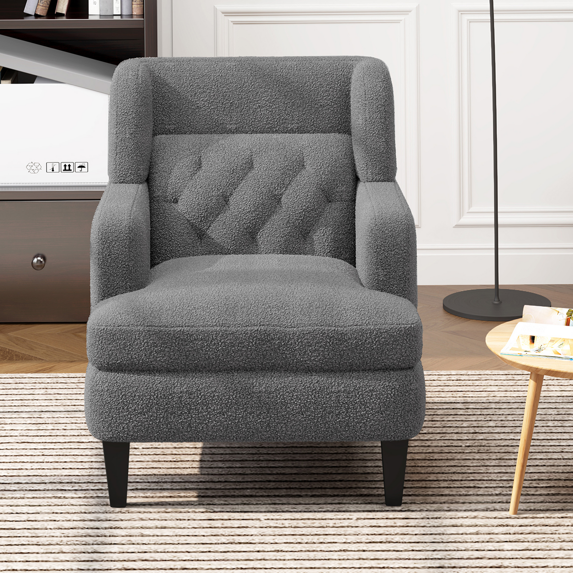 Upholstered Accent Chair Tufted Armchair For Living Room And Bedroom, Dark Grey Dark Grey Birch Foam Teddy