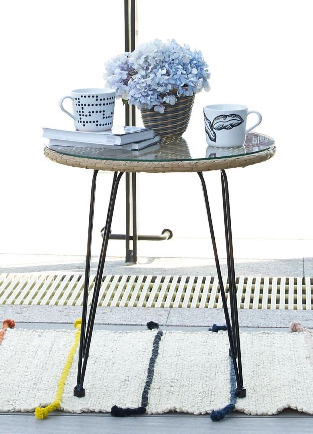 St.Lucia 3Pc Casual Outdoor Set Natural With Black Blue Cushion Black Brown Pe Rattan Iron