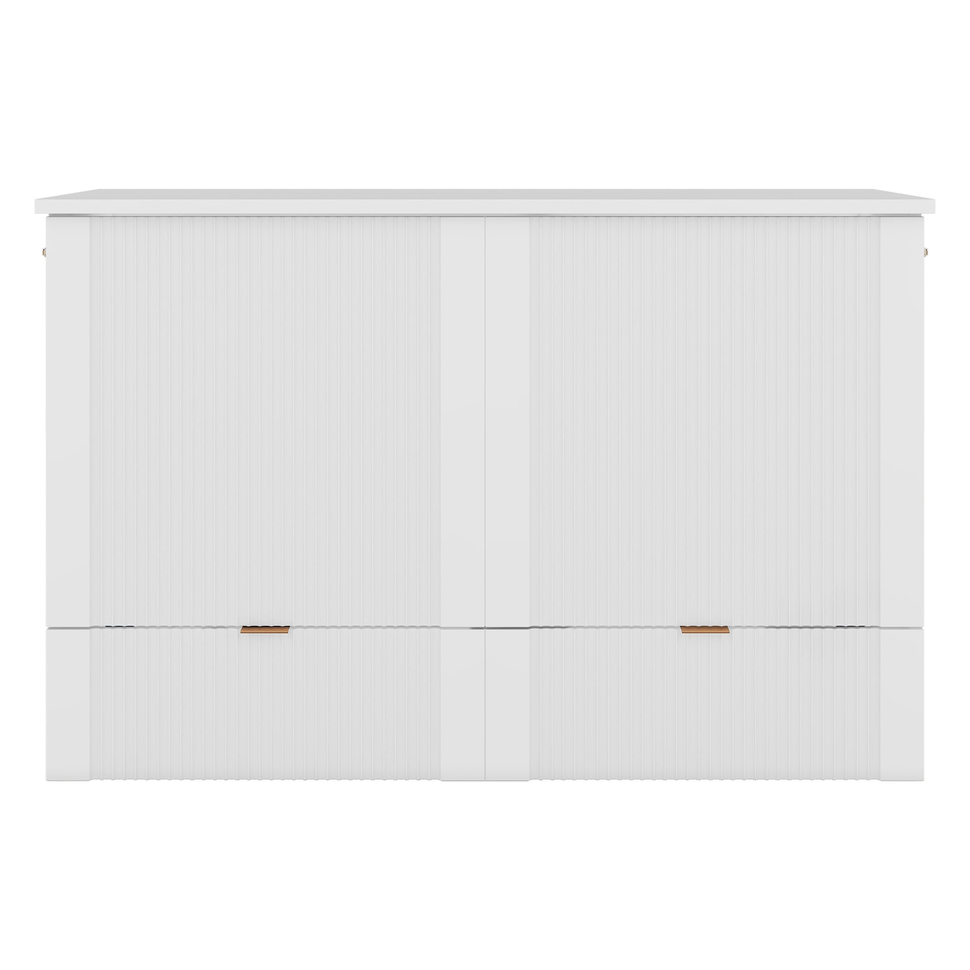 Full Size Murphy Bed With Drawer And A Set Of Sockets & Usb Ports, Pulley Structure Design, White Full White Plywood