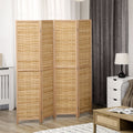 Homcom 4 Panel Room Divider, 5.5' Tall Bamboo Portable Folding Privacy Screens, Hand Woven Double Side Partition Wall Dividers For Home Office, Natural Natural Wood Bamboo