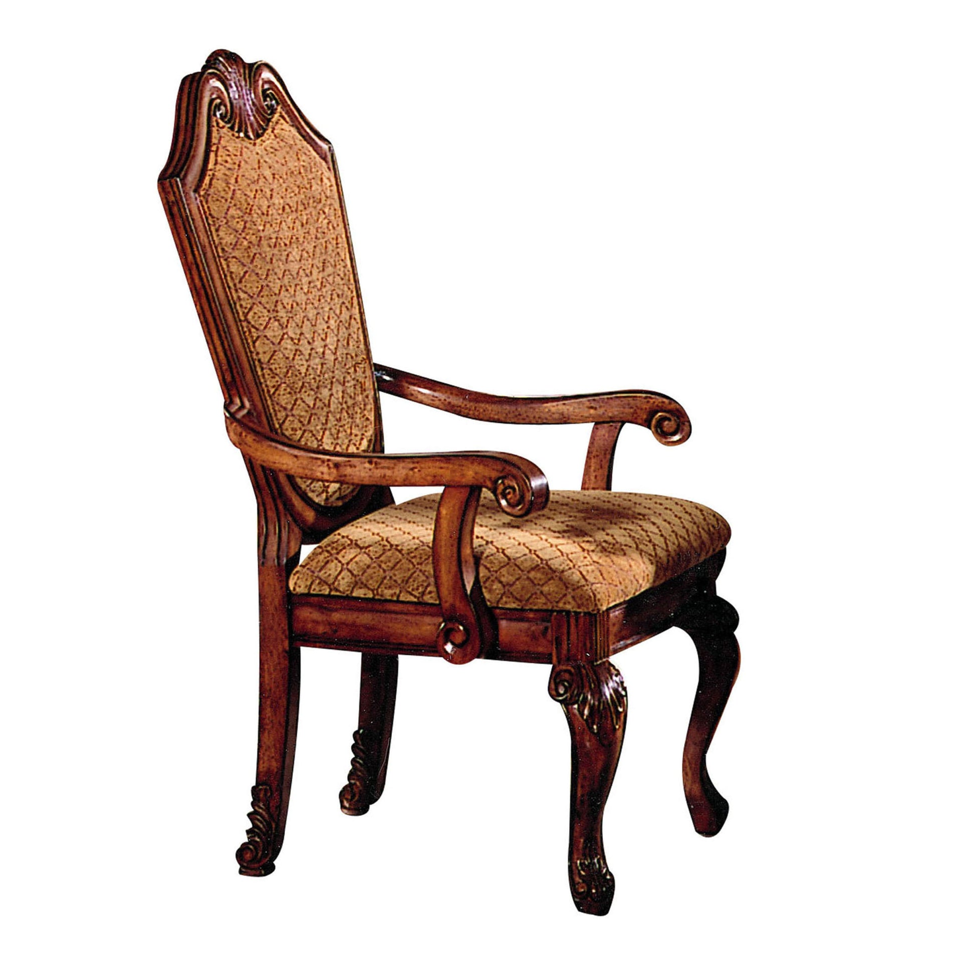 Beige And Cherry Arm Chairs With Arched Backrest Set Of 2 Solid Cherry Brown Dining Room Foam Traditional Arm Chair Rubberwood Solid Back Set Of 2 Foam Wood Fabric