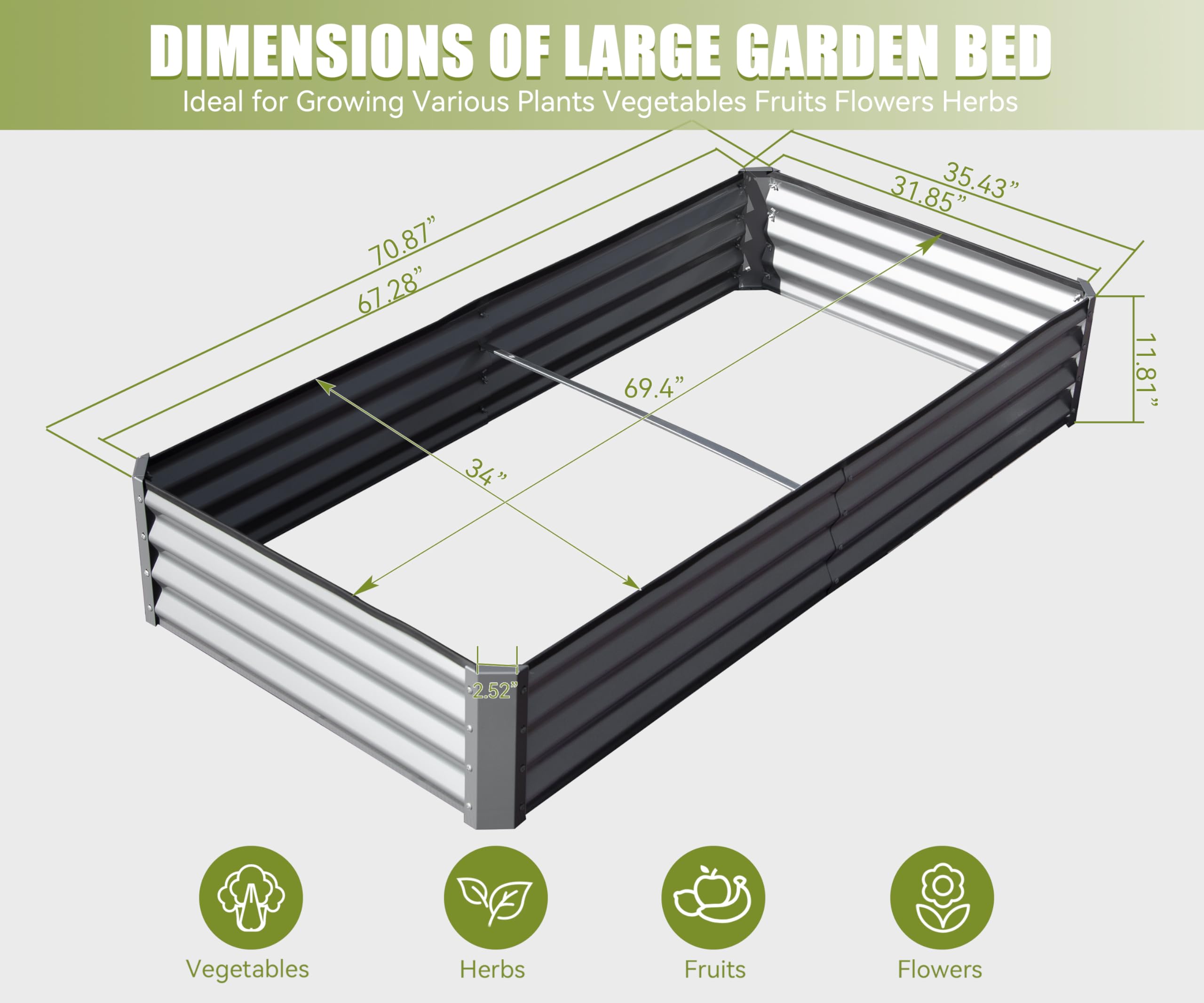 6X3X1Ft Galvanized Raised Garden Bed, Outdoor Planter Garden Boxes Lar