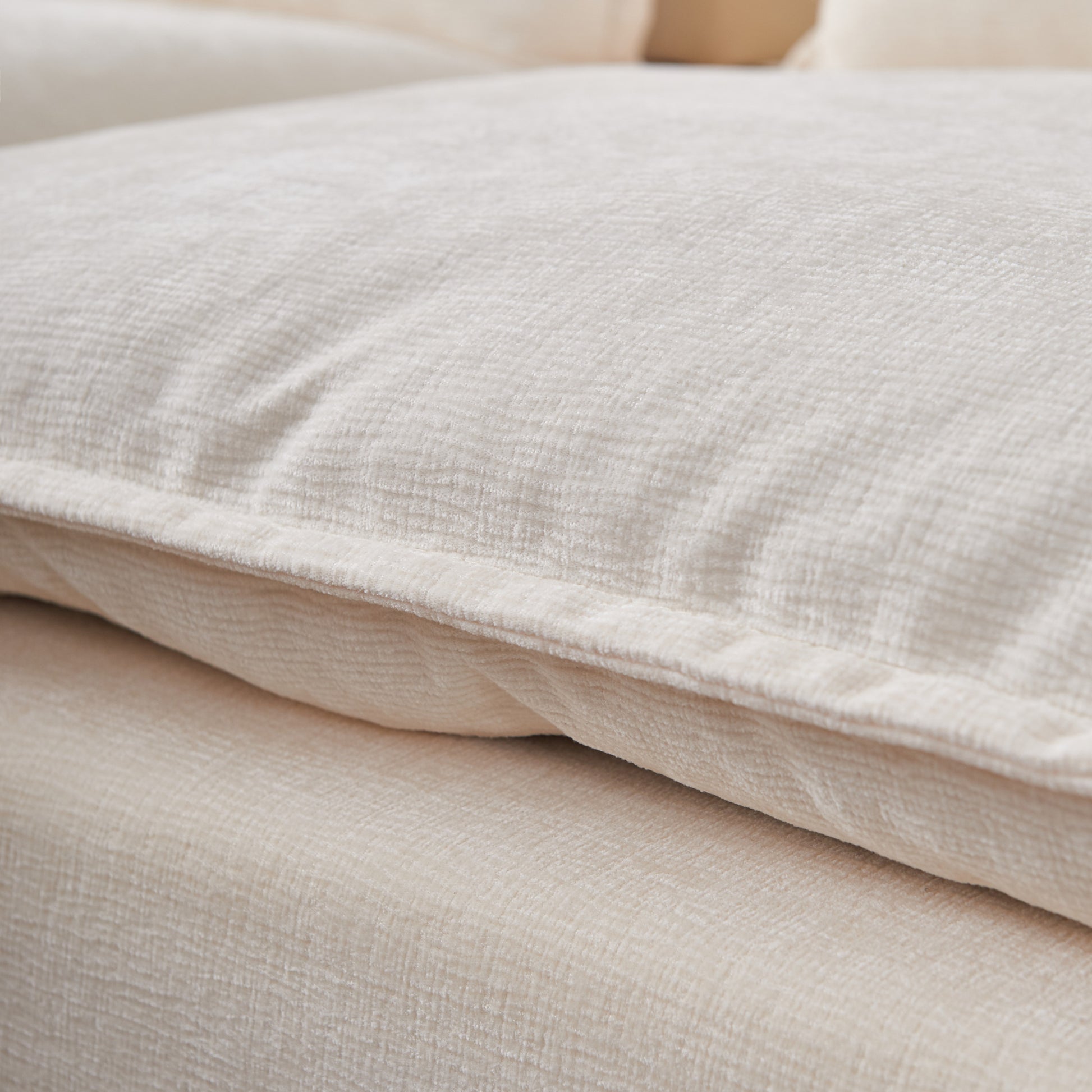 Modern Armless L Shaped Sectional Sofa Couch With Ottoman Modular Design, Durable Construction, Easy Care Upholstery For Living Room, Apartment, Office, Small Space Beige Foam Chenille 4 Seat