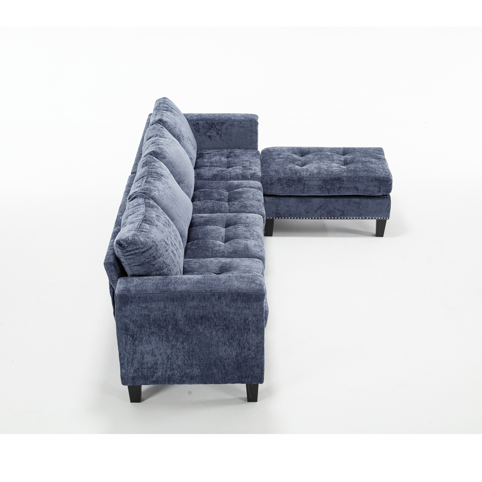 Arrived 5 Seat Modular Sofa,With Storage Ottoman, Convertible Sectional Sofa, L Shaped Couchreversible Chaise ,Riveted Sofa,Chenille, Blue Blue Polyester Wood Primary Living Space Medium Soft Cushion Back Modern Square Arms Foam Metal & Wood 5 Seat