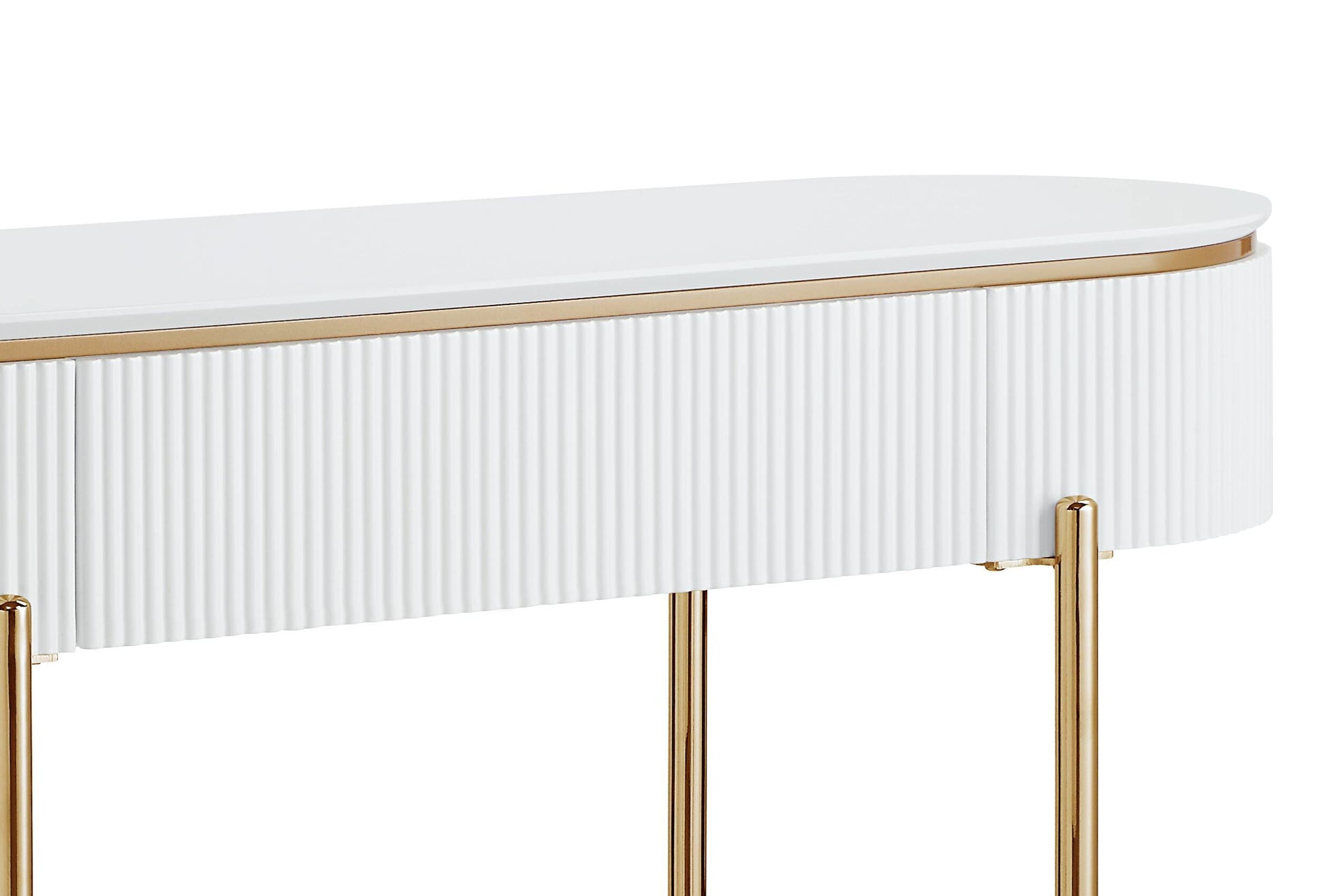 White High Gloss And Gold Sofa Table With Metal Leg White Gold Primary Living Space Drawers Oval Wood Metal