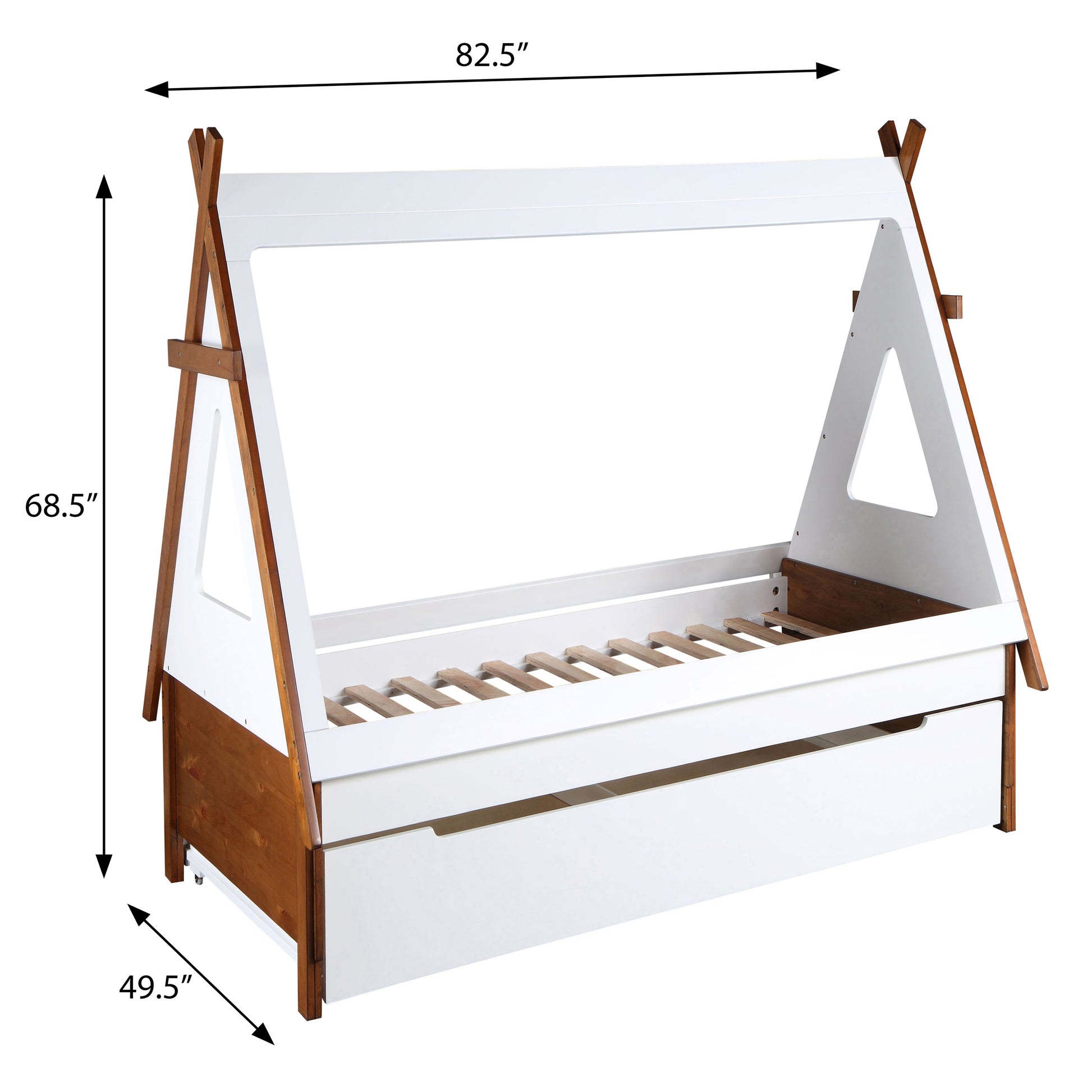 Oak And White Twin Tent Shaped Bed White Oak Wood