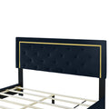 Queen Size Upholstered Platform Bed With Pull Point Headboard And Metal Wire Frame At The Head And Foot Of The Bed, Metal Feet, Velvet, Black Queen Black Mdf Lvl