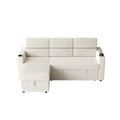 85 Inches Corduroy Sofa Bed, 3 Seater Sleeper Sofa With Storage Chaise, Square Handrail With Two Cup Holder And Usb Charge Port, Pull Out Couch For Living Room Beige Corduroy 3 Seat