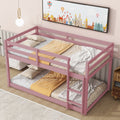 Twin Over Twin Floor Bunk Bed,Pink Twin Pink Pine