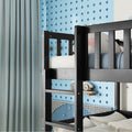 Twin Size Triple Rubber Wood Bunk Bed, With Ladders, Guardrails Detachable Bunk Bed, Twin Over Twin Over Twin,Black Twin Black Bedroom American Design Bed Frame Rubber Wood