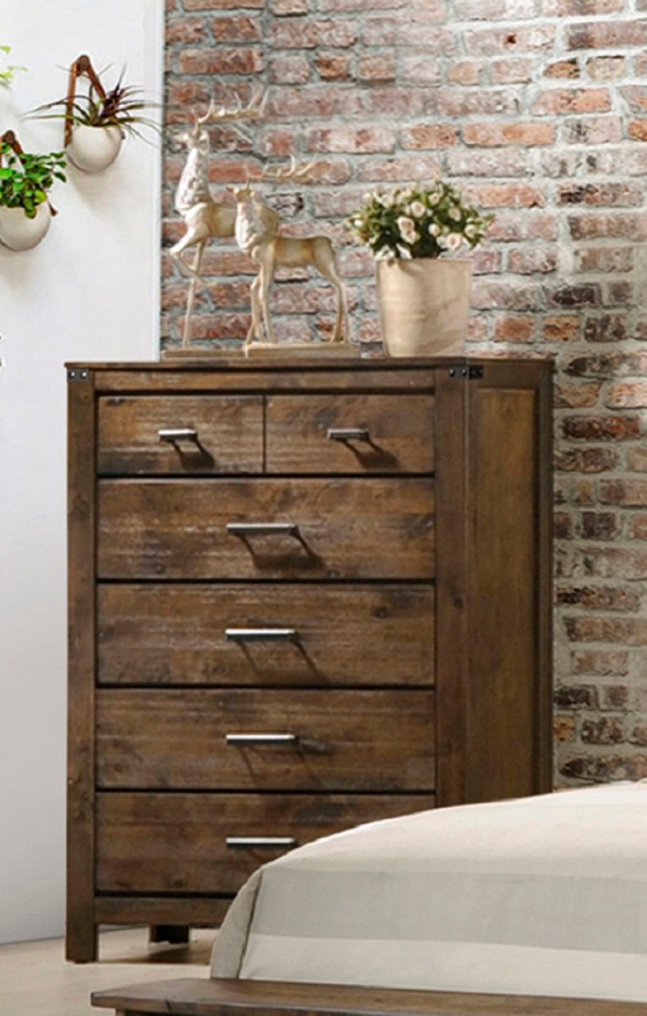 1Pc Rustic Industrial Style Brown Five Drawer Chest Bedroom Solid Wood 1Pc Rustic Industrial Style Brown Five Drawer Chest Bedroom Solid Wood