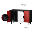 Sideboard Buffet Cabinet, Black Storage Cabinet With Red Doors2 Drawers With Unique Panel Styling And 2 Open Storage Compartment, Modern Coffee Bar Cabinet Accent Cabinet For Kitchen, Dining Room Black Red Mdf