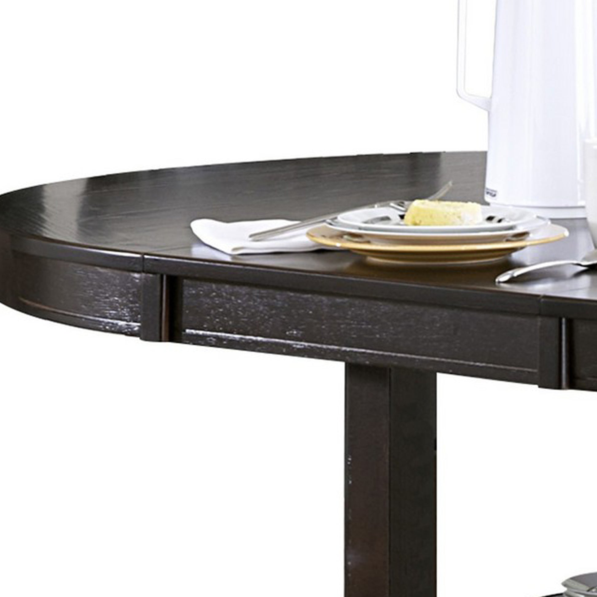 Oval Wooden Counter Height Table With Extension Leaf And Open Shelf, Brown Brown Wood