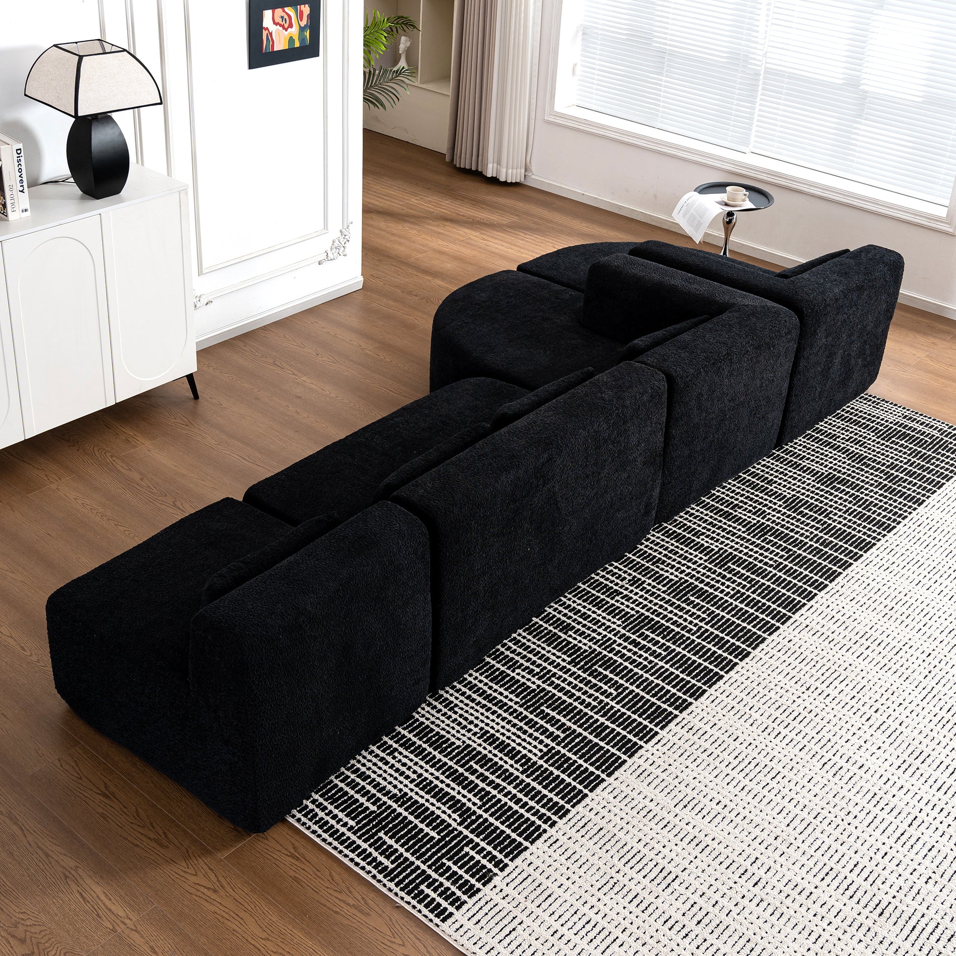 143.7" Upholstered Sofa Free Combined Sofa Couch With Two Chaise Lounge And Five Back Pillows For Living Room, Black Black Foam Polyester 5 Seat