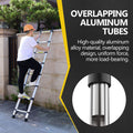 Telescopic Ladder, 9.5 Foot Aluminum Button Telescopic Ladder With 2 Triangular Stabilizers And Hooks, Multi Purpose Ladder, Maximum Load Bearing Capacity Of 330 Pounds, Suitable For Industrial And Ho Antique Silver Aluminium