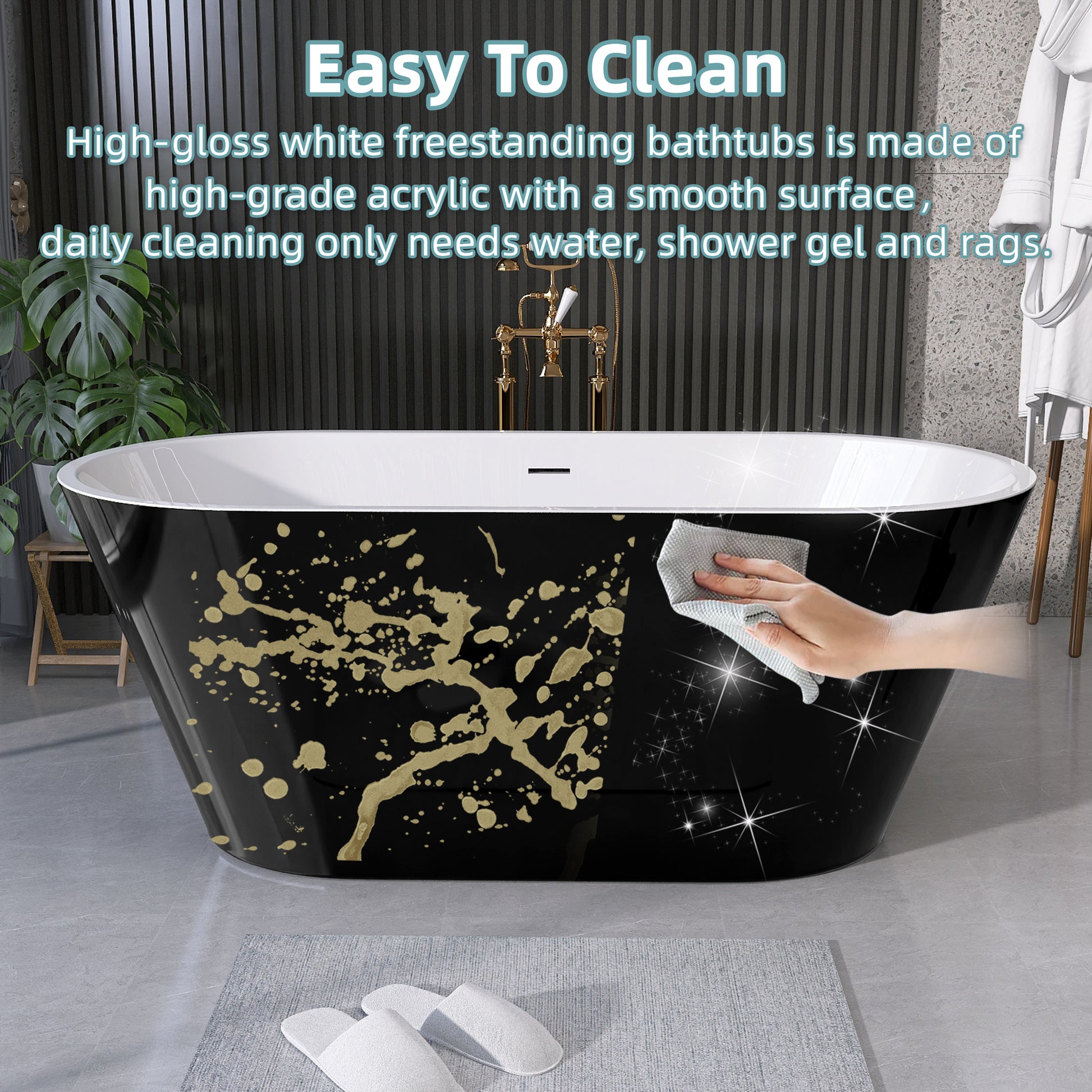 55 Inch Acrylic Freestanding Bathtub Contemporary Soaking White Tub With Overflow And Pop Up Drain Gloss Black Black White Oval Bathroom Freestanding Tubs Polished Less Than 59 In Contemporary,Modern Soaking Center Fiberglass Acrylic