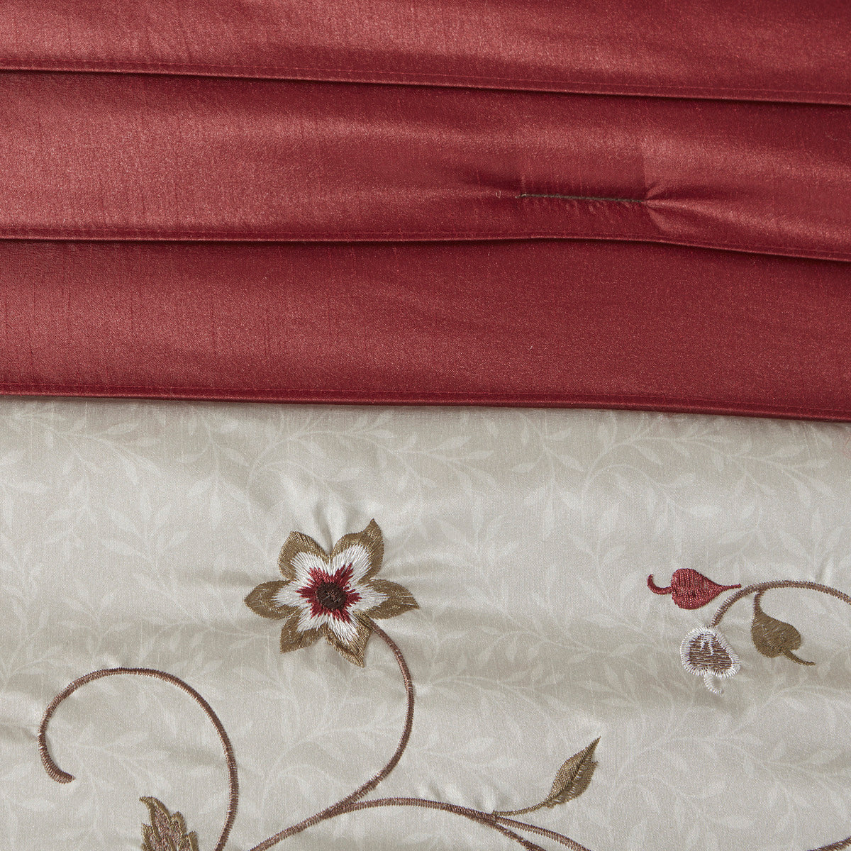 Embroidered 7 Piece Comforter Set Red Queen Queen Red Polyester