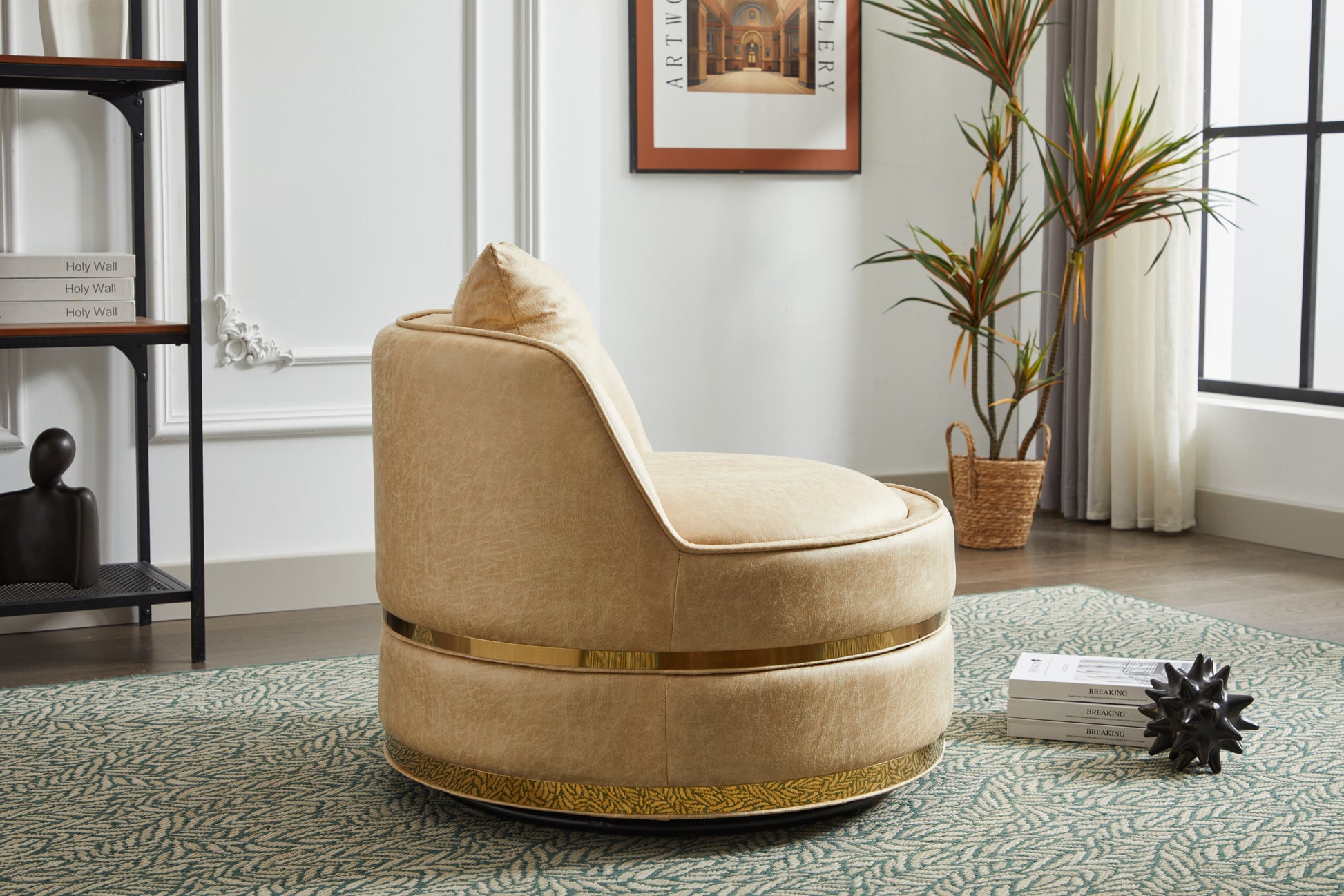 Swivel Chair, 360 Swivel Accent Chair, Barrel Chair For Living Room Bedroom Beige Fabric